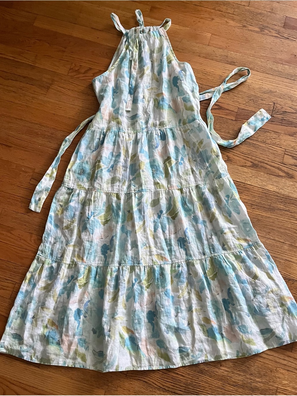 Bella Dahl halter maxi dress costal inspired pastel 100% linen Size small